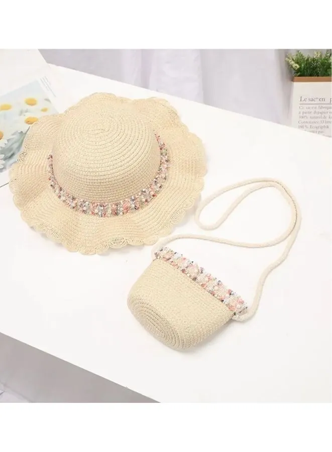 2pcs Baby Kids Sun Hat Set for Ultimate Sun Protection - Toddler Sun Hats with Straw Design, Stylish Sun Hat for Baby, Sun Hat Toddler Kids Strawhat, Sun Protection Hat for Girl Child