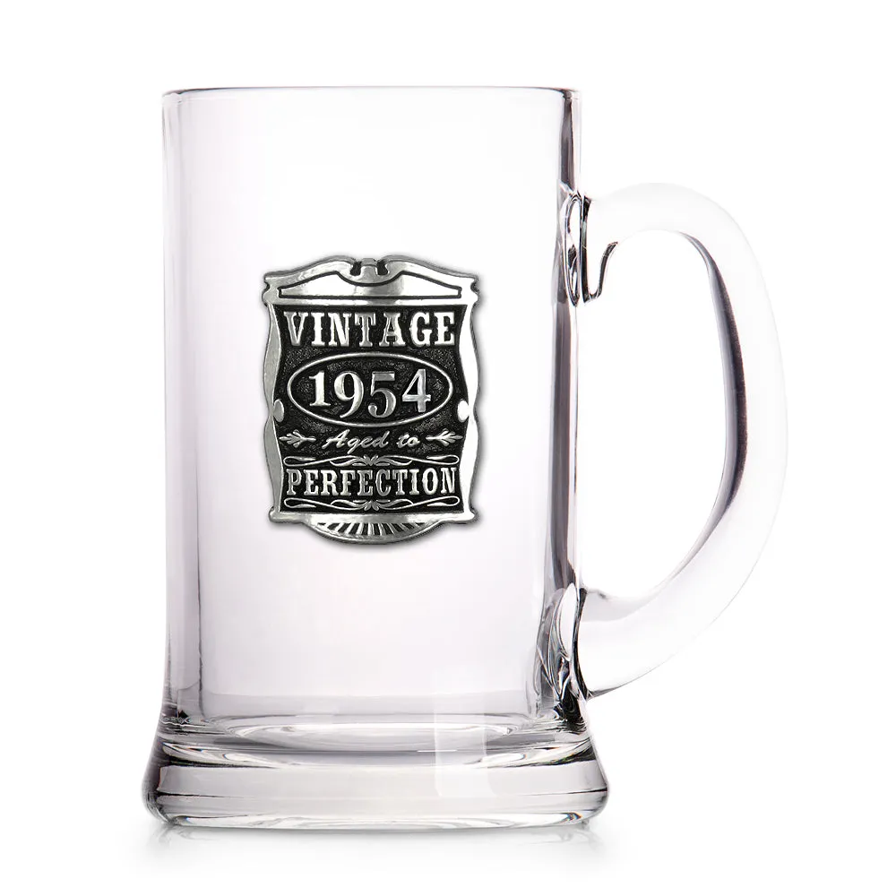 70th Birthday or Anniversary Gift 1954 Vintage Years Glass Pewter Beer Mug Tankard