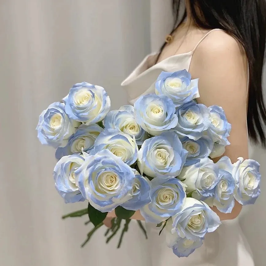 Bulk 18" Blue Spray Rose Stem Artificial Silk Flowers Wholesale