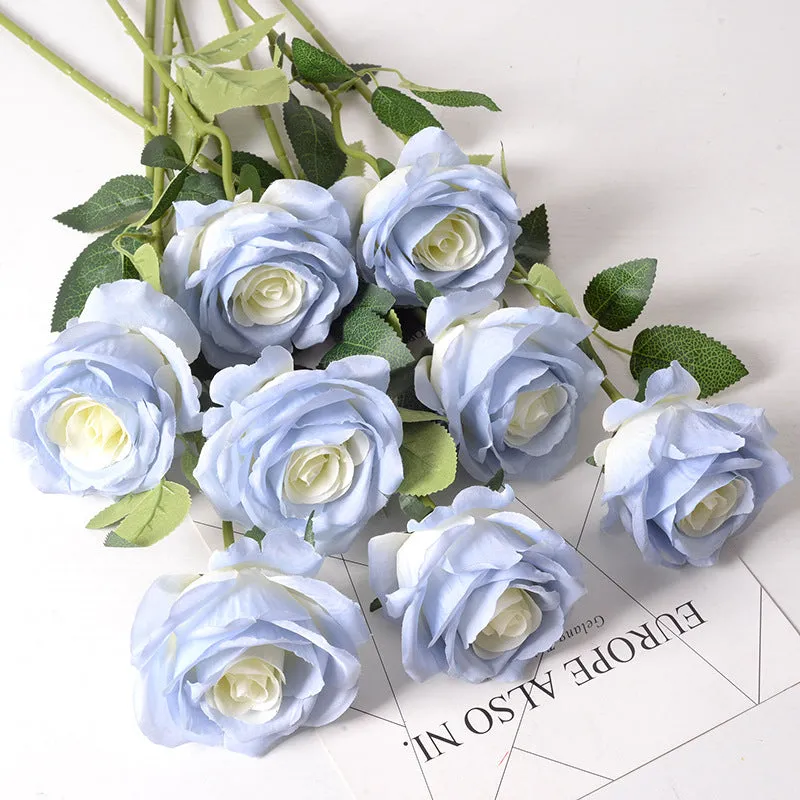 Bulk 18" Blue Spray Rose Stem Artificial Silk Flowers Wholesale