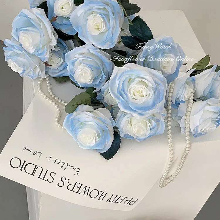 Bulk 18" Blue Spray Rose Stem Artificial Silk Flowers Wholesale