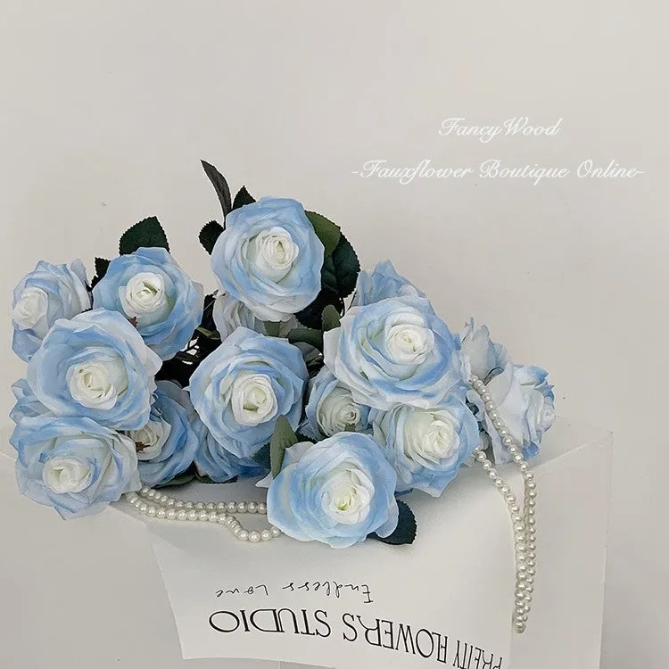 Bulk 18" Blue Spray Rose Stem Artificial Silk Flowers Wholesale