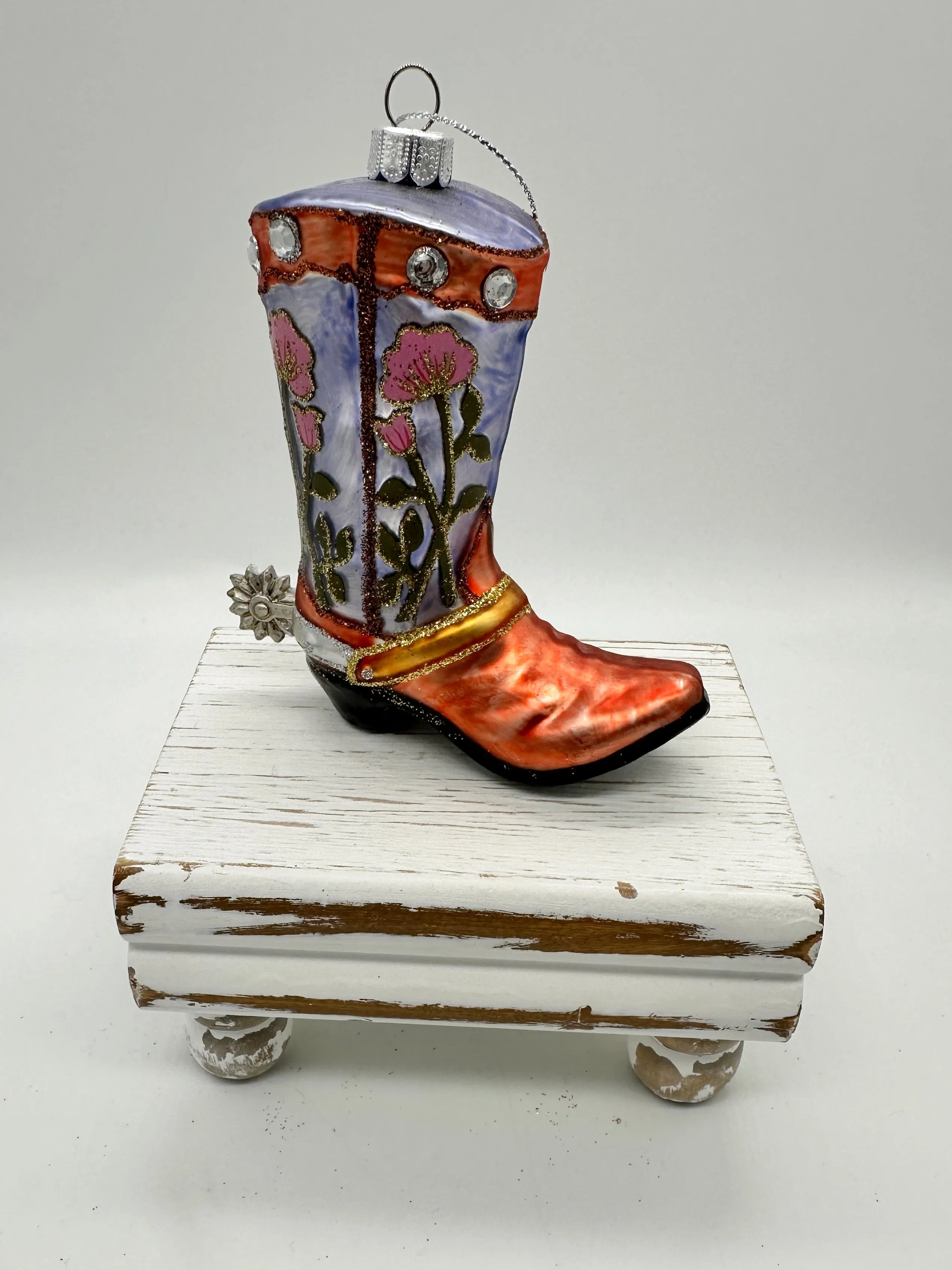 Cowboy Boot Glass Ornament