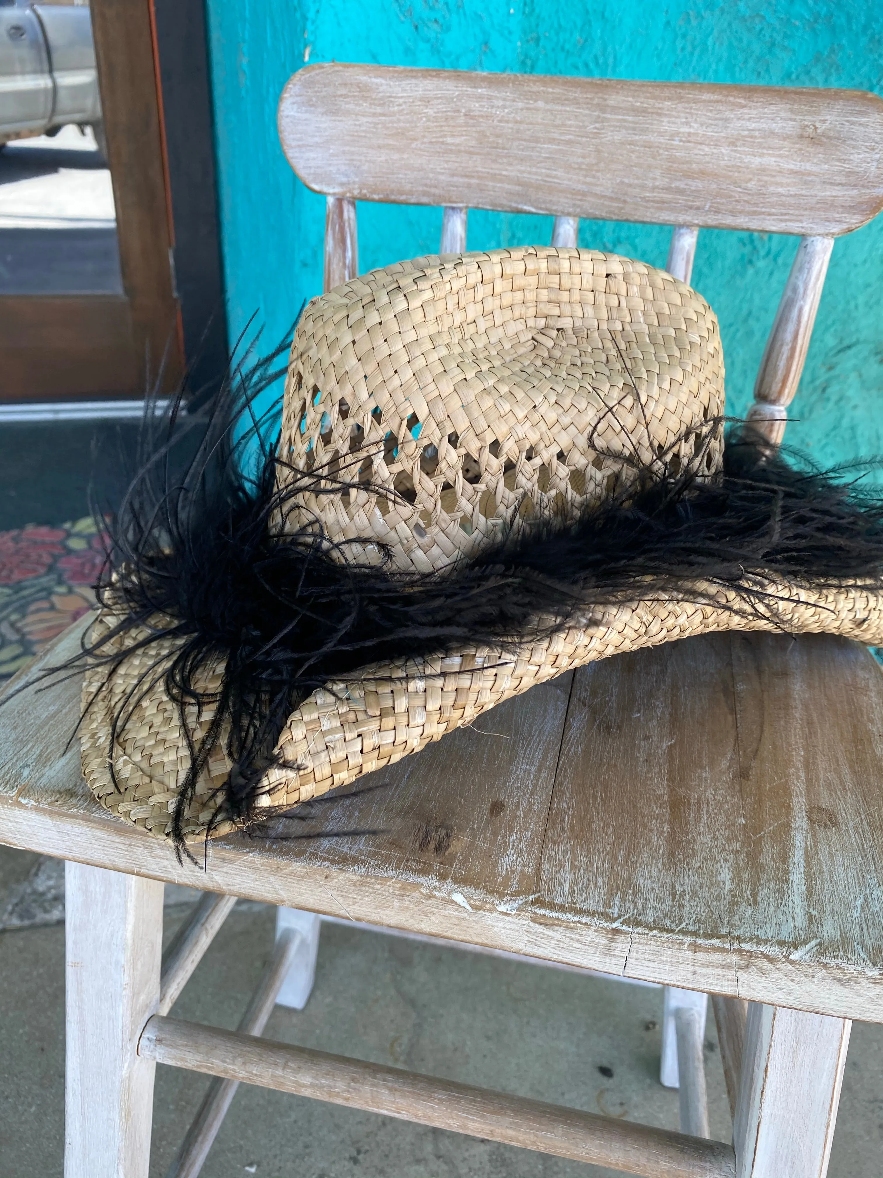 Feather Straw Hat