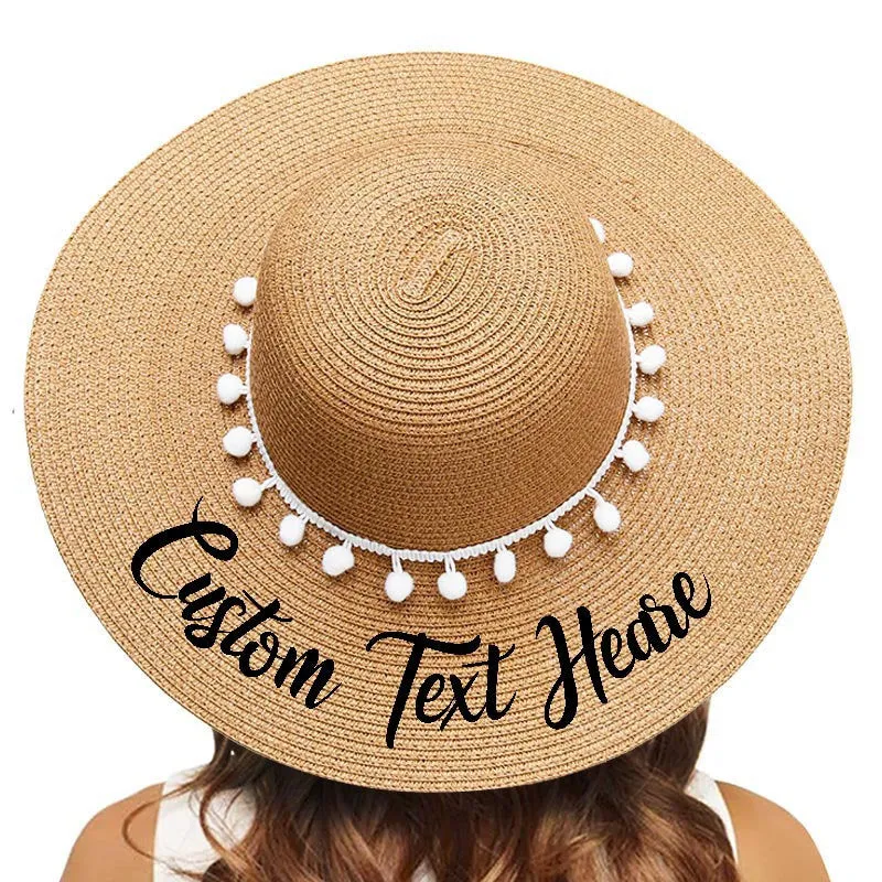 Floppy Beach Hat Personalized Bride Hat Floppy Hat with Name Custom Personalized Beach Hat Honeymoon Must Have Gift Straw Hat Customizable