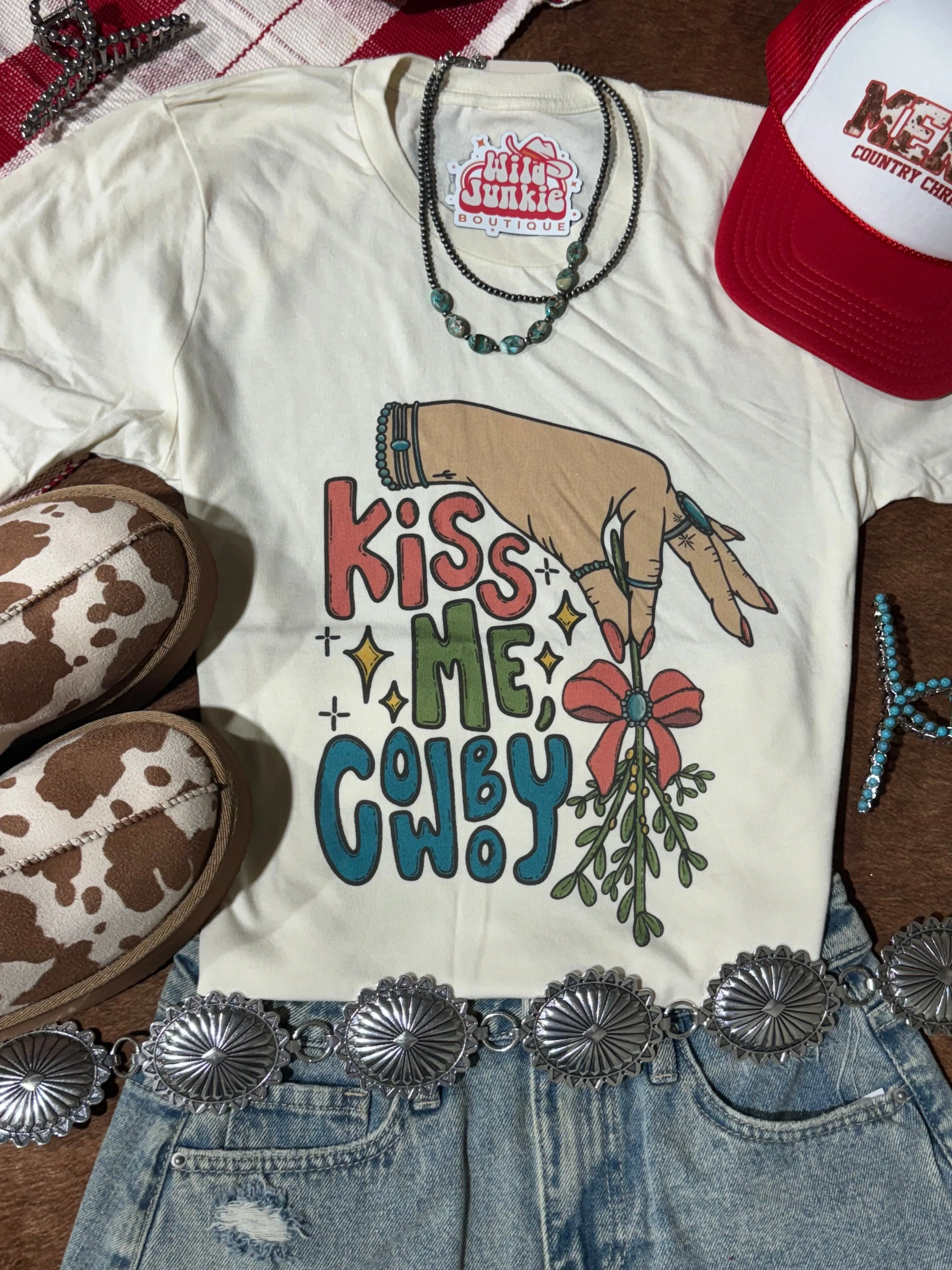 Kiss Me Cowboy Mistletoe Graphic Tee