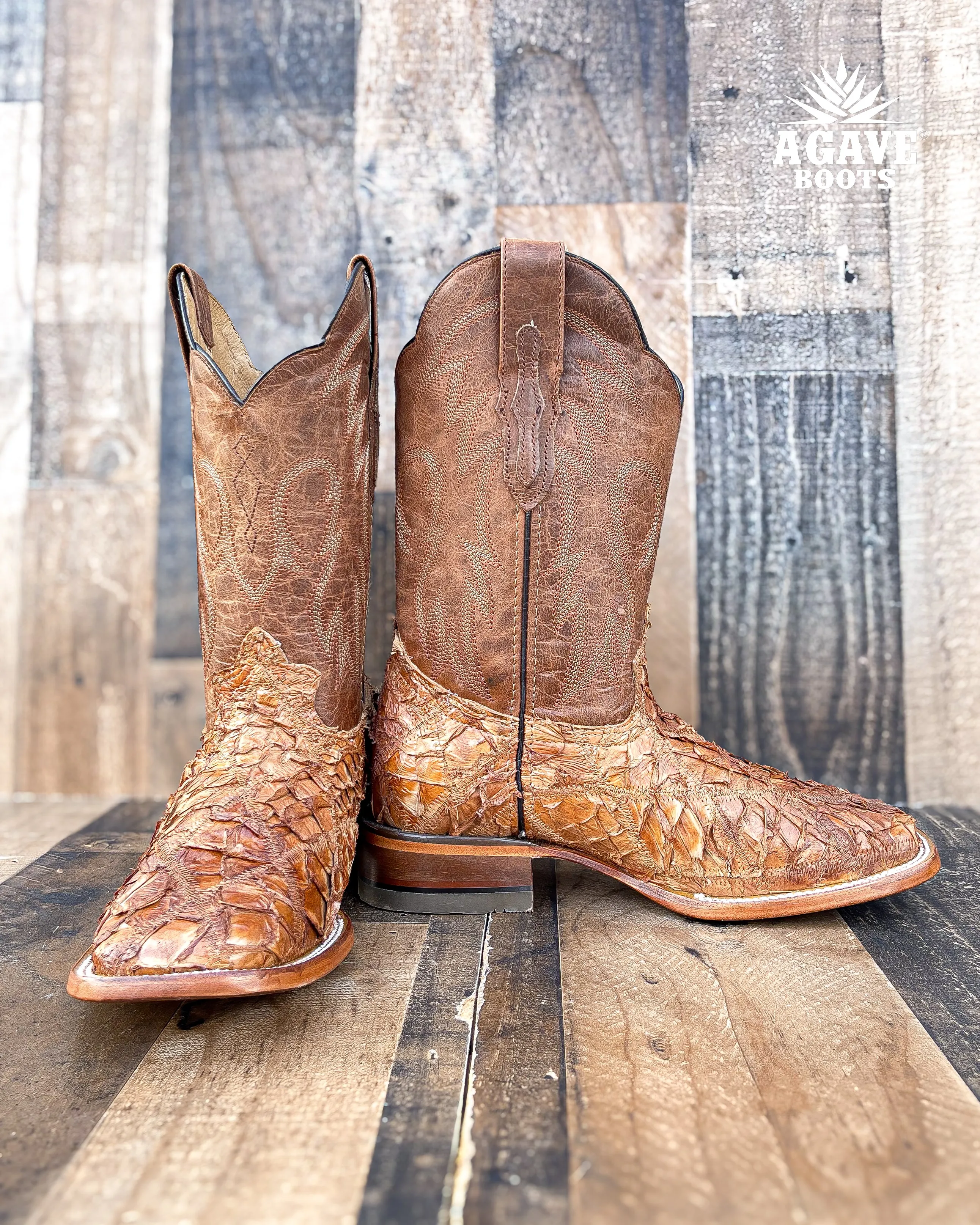 PATCHWORK PIRARUCU BASS GENUINE | MEN SQUARE TOE WESTERN COWBOY BOOTS