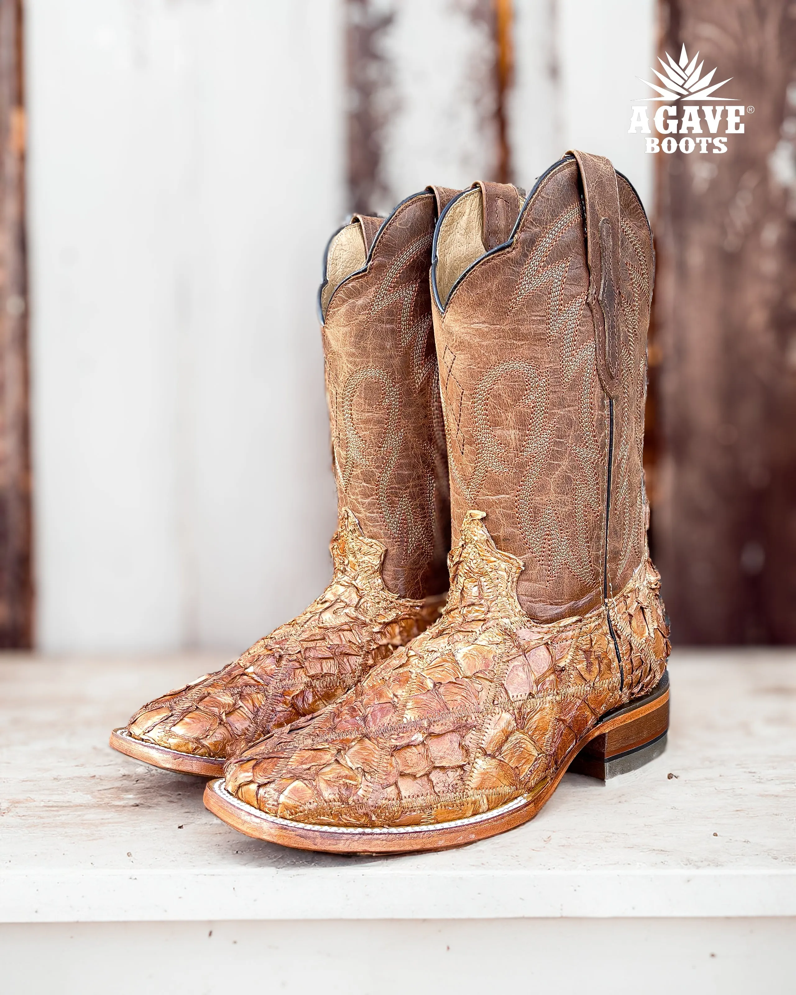 PATCHWORK PIRARUCU BASS GENUINE | MEN SQUARE TOE WESTERN COWBOY BOOTS