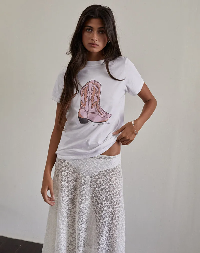 Saki Tee in White with Pink Cowboy Boot Print