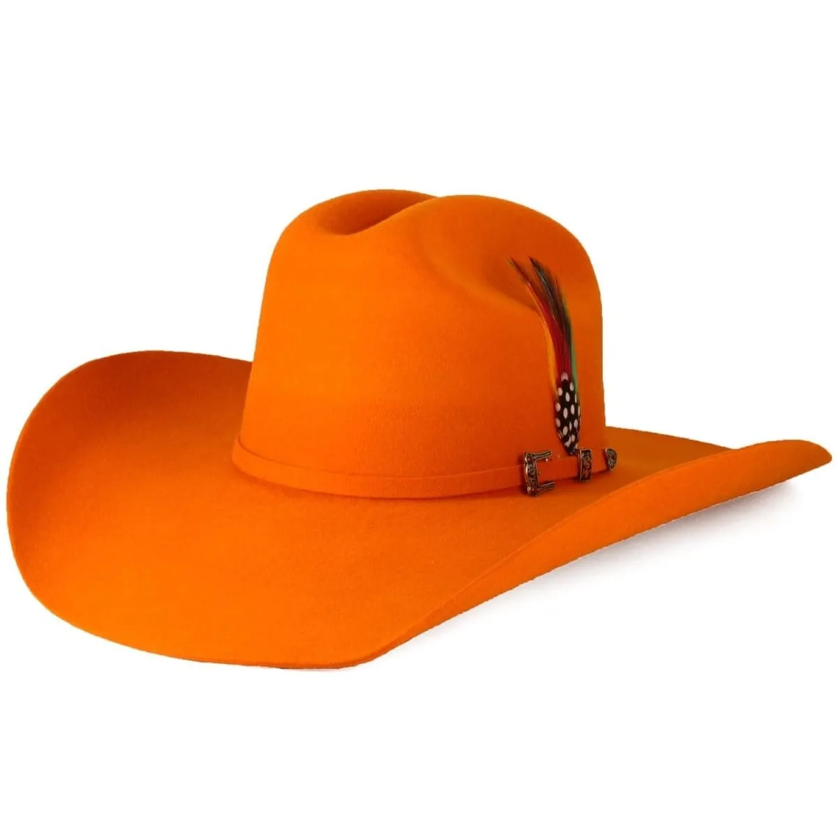 Stone 100X Women Cowboy Felt Hat with Feathers Orange