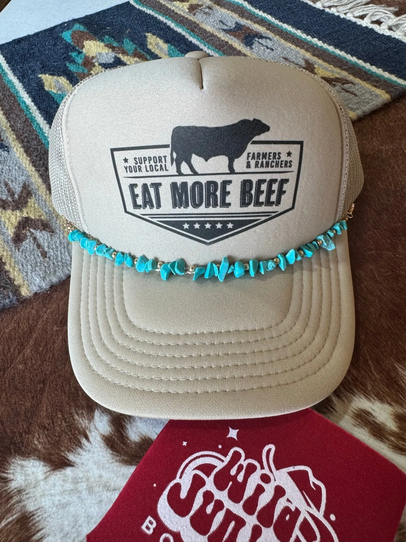 Turquoise and Gold Beads Trucker Hat Chain